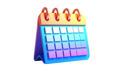 Colorful 3D rendered calendar icon on a black background, a visual reminder