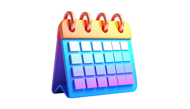 Colorful 3D rendered calendar icon on a black background, a visual reminder