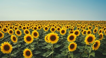 Vast field of blooming sunflowers under clear blue sky nature scenery