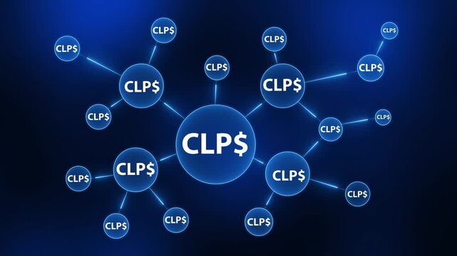 Connected Chilean Peso Currency Symbols Forming a Network on a Dark Blue Gradient Background money finance