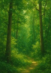 Obraz premium Serene forest path wallpaper.
