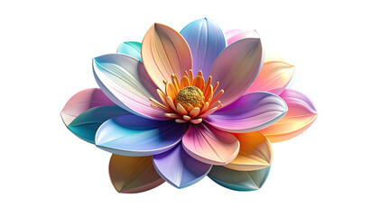 A vibrant, multi-colored, stylized flower with layers against a stark black background