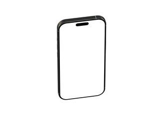 Clean isometric view of a black smartphone with a blank white screen. Perfect for app presentations, website mockups, and technology marketing.