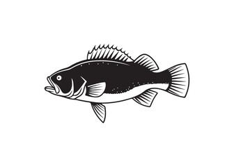 Black silhouette of crappie fish, freshwater species vector art design.