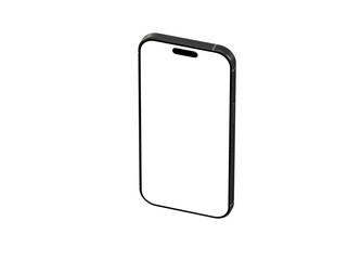 Isometric view of a black smartphone with a blank white screen. Perfect for app presentations, website mockups, and technology designs.