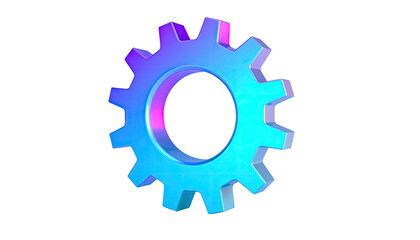 3D rendered gear with gradient colors, set against a black background