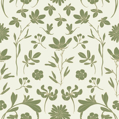 Seamless hand-drawn plant pattern. Monochrome design.