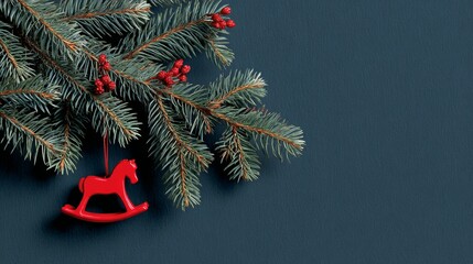 Festive Chinese New Year background with vibrant red decorations and lush green pine branches