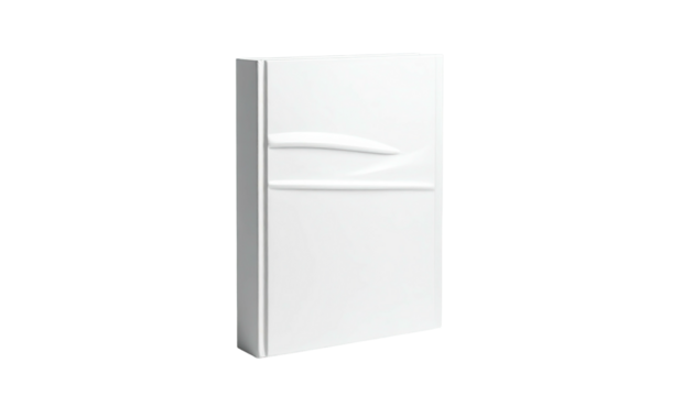 Isolated, bright white rectangular device with a curved upper design