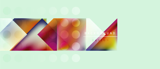 Abstract geometric shapes, vibrant colors, light background. Modern design elements create dynamic visual composition.