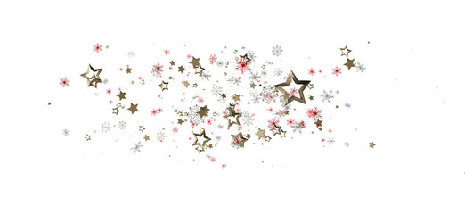 Elegant holiday background featuring golden stars, sparkling snowflakes and red glitter on a white backdrop. Perfect for Christmas and winter de