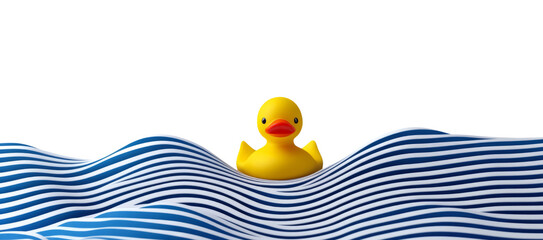  optical illusion of horizontal waves, a rubber duck floating in the center, creating a playful contrast between hard lines and soft textures