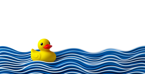  optical illusion of horizontal waves, a rubber duck floating in the center, creating a playful contrast between hard lines and soft textures