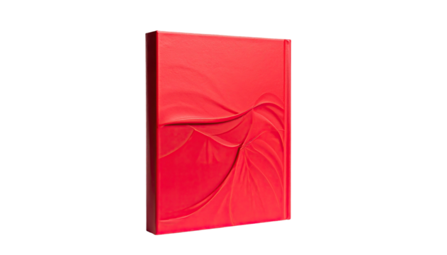 Red embossed abstract pattern on a rectangular canvas, isolated against a black backdrop