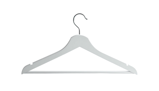 A white wooden clothes hanger isolated on a black background with slight shadows