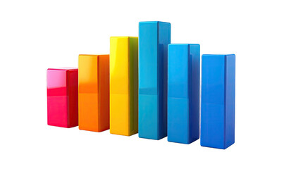 Colorful, 3D bar graph showcasing data, isolated against a stark black background