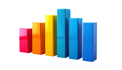 Colorful, 3D bar graph showcasing data, isolated against a stark black background