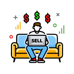 Sell Marketing Cartoon: Modern Online Sales Assistant