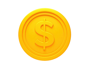 A single, gleaming, golden coin featuring the dollar symbol on a black background