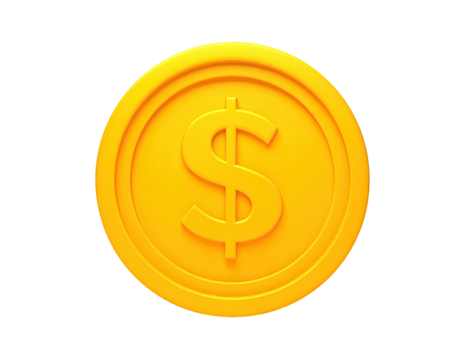 A single, gleaming, golden coin featuring the dollar symbol on a black background