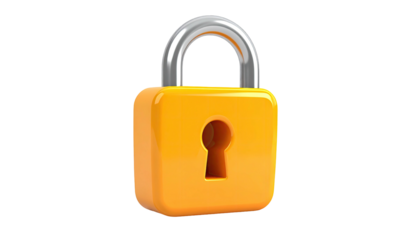A bright yellow padlock with a silver shackle against a black background