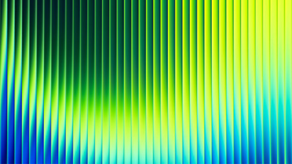 Adobe Illustrator ArtworkVibrant neon gradient background with glowing vertical stripes blending green yellow blue. Futuristic glowing fractal glass with luminous wave flowing through ribbed texture f