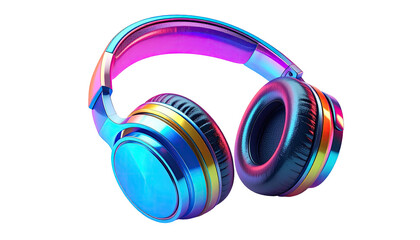 A pair of headphones with a vibrant, colorful, iridescent, metallic design