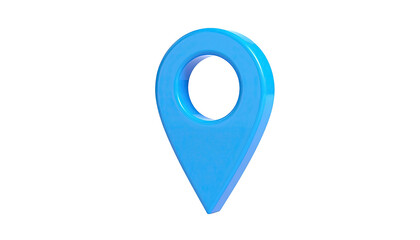 Shiny, light blue, 3D map marker floating against a stark black background