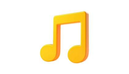 A 3D render of a yellow musical eighth note on a stark black background