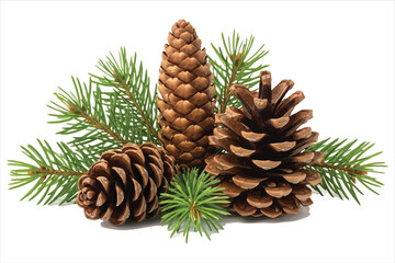 Vector art of pine cones and fir branches, perfect for christmas and winter holiday decorations, adding a natural touch to any design