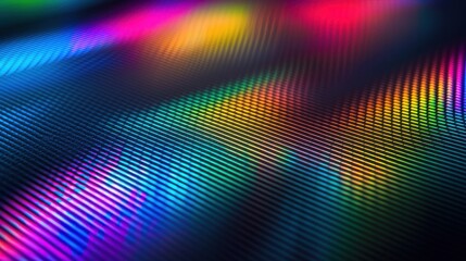 Obraz premium Laser interference bands creating vibrant rainbow spectrum striations with curved wave patterns on dark surface showcasing optical physics phenomena