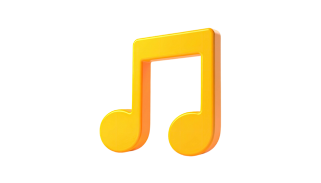 A 3D render of a yellow musical eighth note on a stark black background - Powered by Adobe