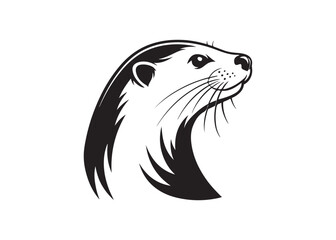 Otter head logo silhouette vector illustration in outline sketch style.