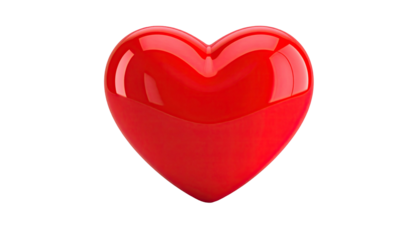 A glossy, vibrant red heart floats against a stark black background