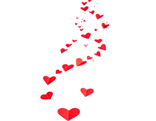 Red hearts cascade downward on black background