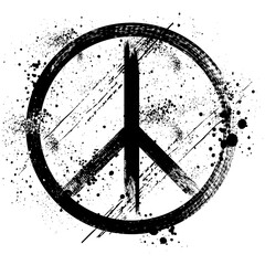 Brush Hand Drawn Peace Symbol, Peace Symbol Icon, Black, Grunge, Scratch Texture, Peace Sign, Isolated, Vector