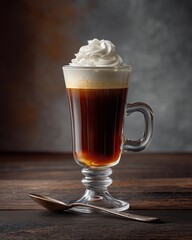 Coffee Indulgence: A visually stunning photo capturing the rich, inviting presentation of coffee served with a luscious layer of whipped cream