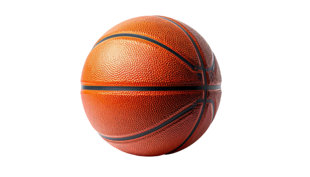 Realistic, isolated, orange ball, textured surface, black background. Side view