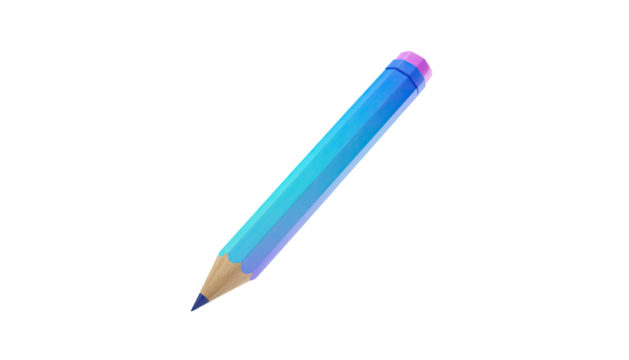 A cyan-gradient colored pencil with eraser tip, angled against a black background
