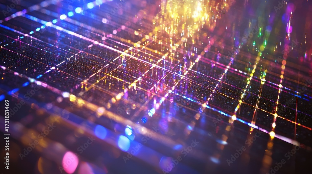 Wall mural laser interference grid creating spectacular rainbow light patterns with prismatic reflections and o