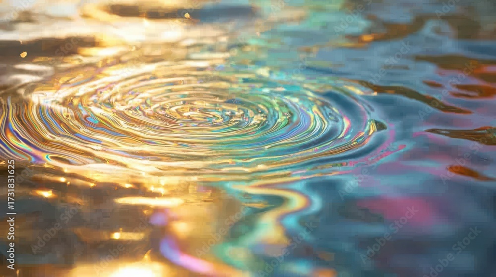 Wall mural laser interference diffraction patterns creating iridescent rainbow ripples in water surface with go