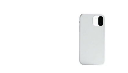 A grey smartphone with a camera sits on black. Back view, minimalist design