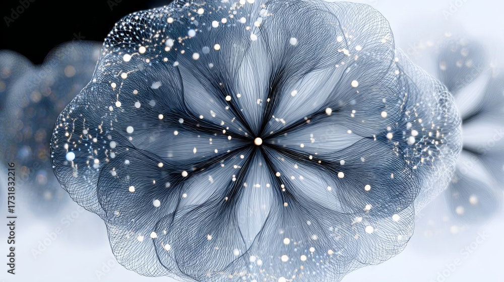 Canvas Prints intricate abstract gray and white bloom with flourishing radial lines and elegant dots composition
