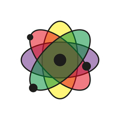Naklejka premium Atomic structure icon. Particle nucleus element. Scientific Vector emblem. Colorful orbit illustration.