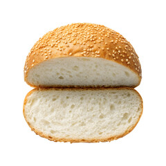 Freshly Cut Sesame Seed Bun Macro Photography on transparent Background Ready to Be Assembled