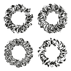 Circular wreath pattern. Natural leaves motif. Black foliage symbol. Botanical design element.