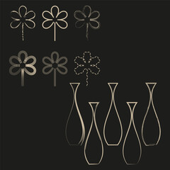 Elegant vase collection. White golden outline. Minimalistic home decor. Vector simple design.