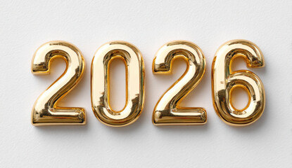 The numbers 2026 are made of solid gold, on a white background