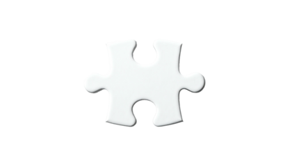 Isolated white puzzle piece, 3D render with shadow, centered on black backdrop