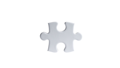A single, off-white, puzzle piece floats against a stark black background